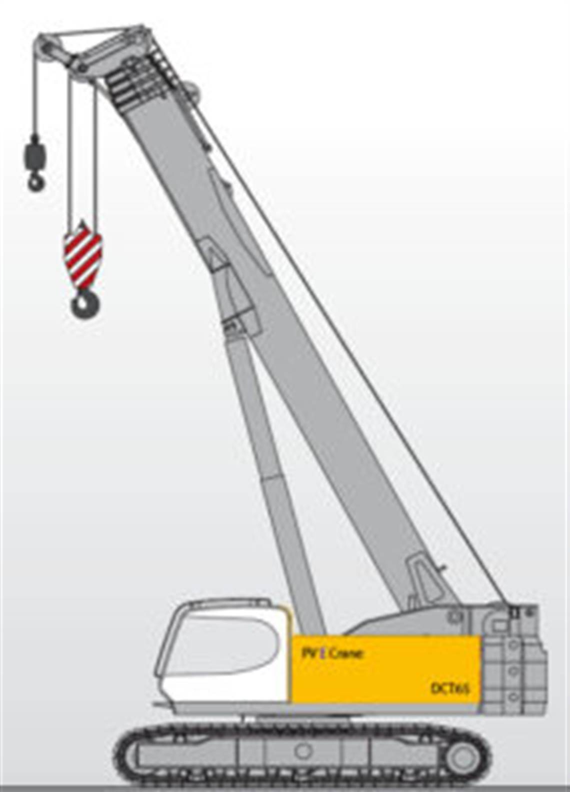 The PV E Crane model ECT65 is a 65 tonne capacity telescopic boom battery-electric crawler crane